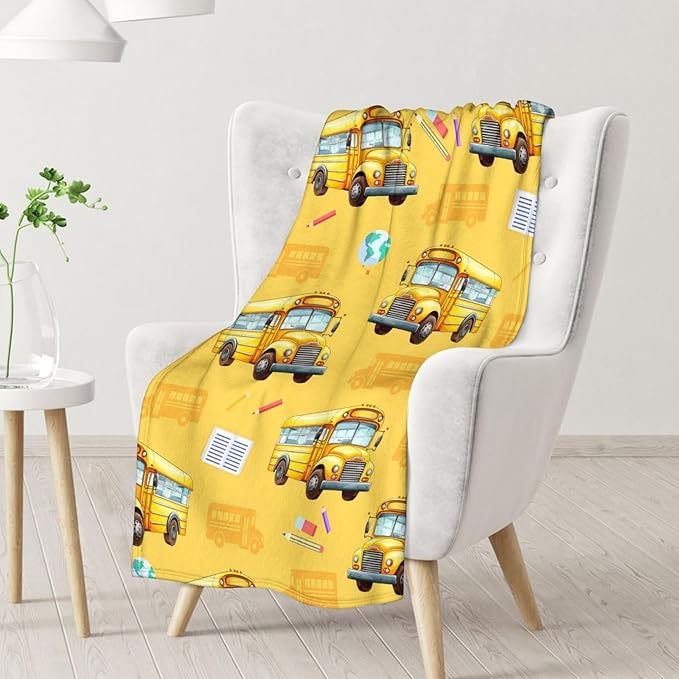 Kids Throw Blankets School Bus Blankets Gift for Boys Birthday, 30x40 Inches Soft Cozy All Season Throw for Sofa Couch Bed