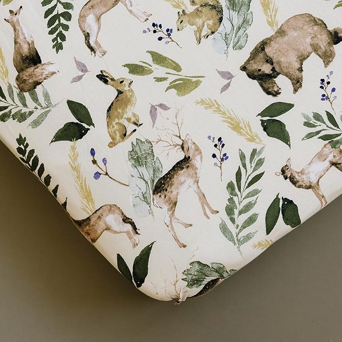 Pobibaby - 2 Pack Premium Fitted Baby Boy Crib Sheets for Standard Crib Mattress - Ultra-Soft Cotton Blend, Safe and Snug, and Stylish Woodland Crib Sheet (Wildlife)