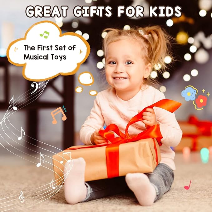 LOOIKOOS Baby Musical Instruments,Montessori Wooden Toys for Toddlers 1-3 Preschool Educational Neutral Colors Percussion Instruments Set with Modern Boho Xylophone for Kids