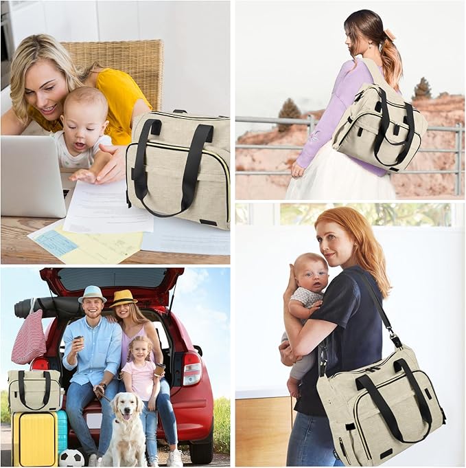 Diaper Bag Backpack, Mommy Travel Diaper Bag Tote with Shoulder Strap, Hospital Bag, Weekender Baby Bag for Mom