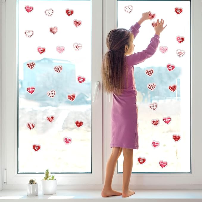 20PCS Valentine's Day Thick Gel Clings Heart-Shaped Gel Clings Decals Valentine's Day Party Anniversary Wedding Party Home Office Supplies Decoration Removable and Reusable