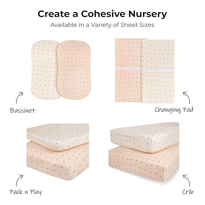 Ely’s & Co. Pack and Play Sheets, for Mini/Portable Crib, 2 Pack Fitted Playpen Play Yard Sheet Set Compatible with Graco Pack n Play, for Baby Girls, 100% Cotton, Pink Vintage Floral, 38”x24”x5”