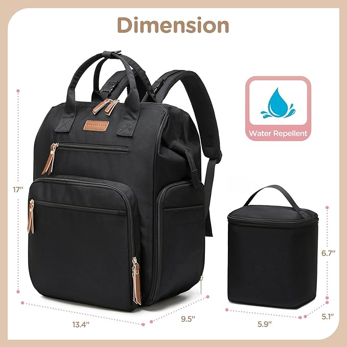 Breast Pump Bag for Spectra S1 S2 Medela, Convertible Large Diaper Bag Backpack for Working Moms with 14 inch Laptop Sleeve & Cooler Storage, Black