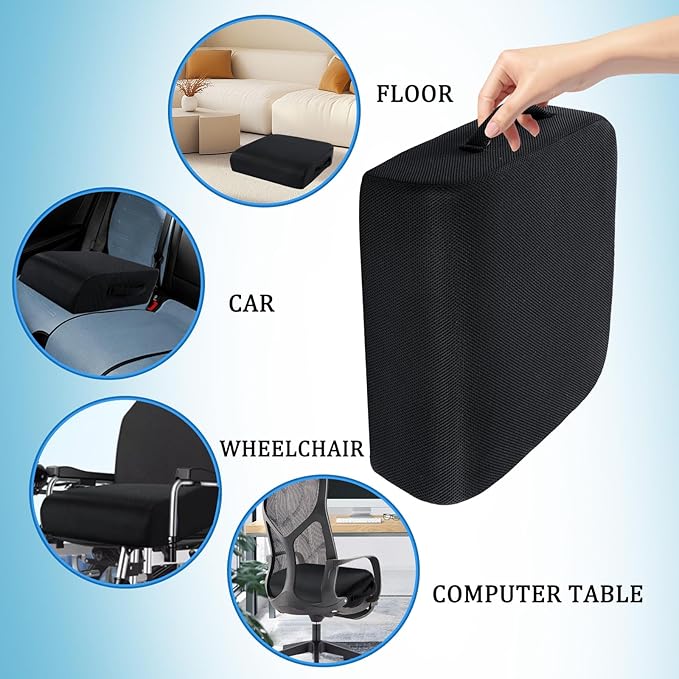 MINUPWELL 6" Extra Thick Office Chair Cushion, 2 Layers Adult Booster Seat Cushion, Thick Wheelchair Cushions, Thick Adult Booster seat Chair Cushion for Car Seat, Airplane - 18x16x6in - 100% Foam