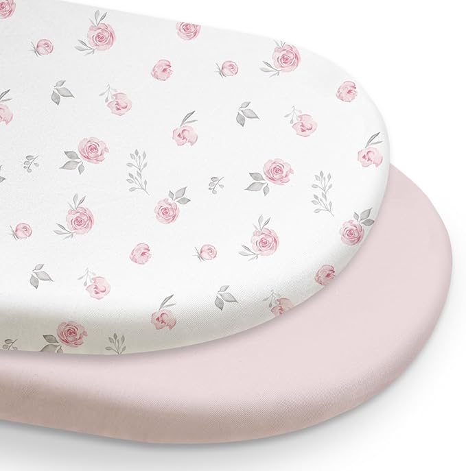 Gllquen Baby Bassinet Sheets 2 Pack, 100% Organic Cotton Bassinet Fitted Sheets for Girls Boys, Soft & Breathable Unisex Baby Mattress Sheet for Standard Bassinets 33"x17"(Pink)