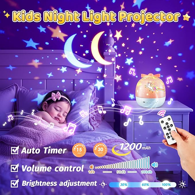 PIKOY Kids Toys for Girls Gifts, 15 Films Light Projector for Girls Toys Age 6-8, 15 Soothing Music for Kids Toys 0-10,Star+Unicorn+Princess+Mermaid Projector Toddler Girl Toys, 1 Year Old Girl Gifts