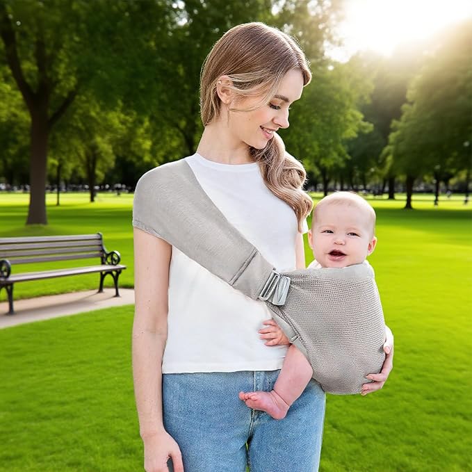 Baby Sling Carrier, Baby Carrier Newborn to Toddler, Mesh Toddler Carrier, Lightweight Breathable Summer Baby Wraps Carrier, Baby Carriers One Size Fits All (Grey)