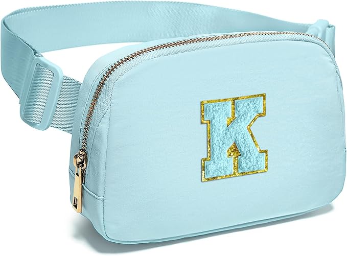 Gitus Gifts for 8 9 10 11 12 Year Old Girls Belt Bag Fanny Pack Crossbody Bags with Initial Letter Patch Cute Stuff Birthday Gifts for Teen Girls Women Personalized Trend Stuff (Icing Blue-K)