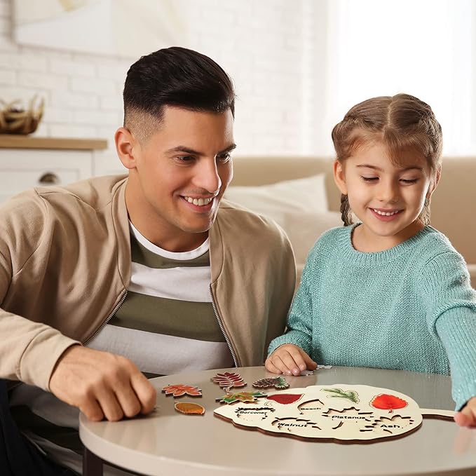 Kathfly 2 Pieces Leaf Wooden Jigsaw Puzzles Leaf Puzzle Montessori Toy Early Educational Learning for Birthday Gift Early Education School(Classic)