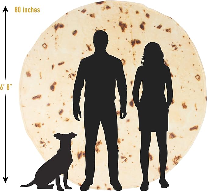 Zulay Kitchen Burrito Tortilla Throw Blanket - Giant Double-Sided Tortilla Blanket for Adult and Kids - 285 GSM Funny Soft Food Blanket - Flannel Round Taco Blanket - (80" Double Sided)