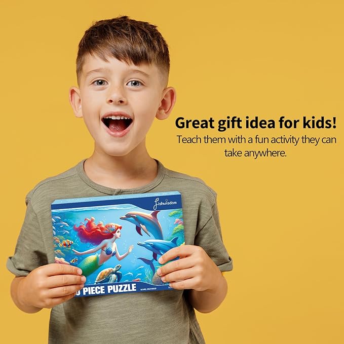 100 Piece Jigsaw Puzzle for Kids Age 4-8 Teens Gift Family Time Undersea Mermaid Princess Puzzles (Blue- Mermaid)