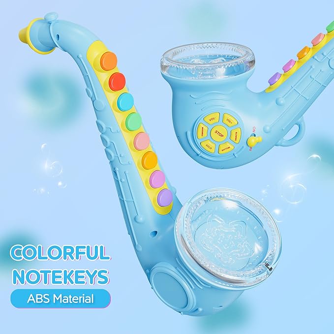 Contixo KT1 Toy Saxophone, Blue Digital Saxaboom, Trumpet, Clarinet with Light & Sound, Early Education Musical Instrument Gift for Toddlers Kids Girls Boys