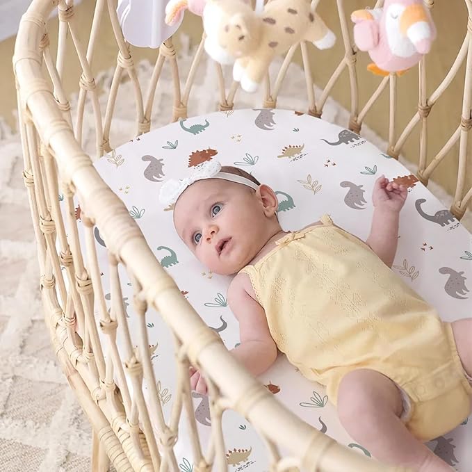 Stretch Fitted Bassinet Sheet Set BROLEX 2 Pack Cradle Sheets for Bassinet Pad/Mattress,Unisex Boys Girls,Ultra Soft,Cute Dinosaurs