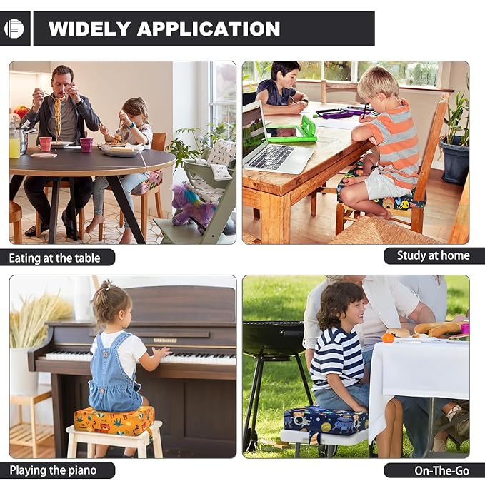 Toddler Booster Seat for Dining Table, Portable Booster Seat for Kitchen Chair, 4 Inch High-Density Foam Cushion with Adjustable Safety Straps and Non-Slip Bottom, Perfect for Kids Travel and Daily