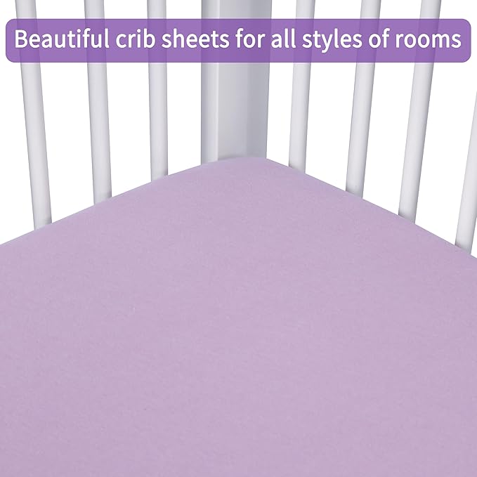 Crib Sheets for Boys Girls,100% Cotton Fitted Crib Sheet 2 Pack for Standard Crib and Toddler Mattress, Super Soft Breathable Baby Sheet 28x52x8in (Purple & Pink)
