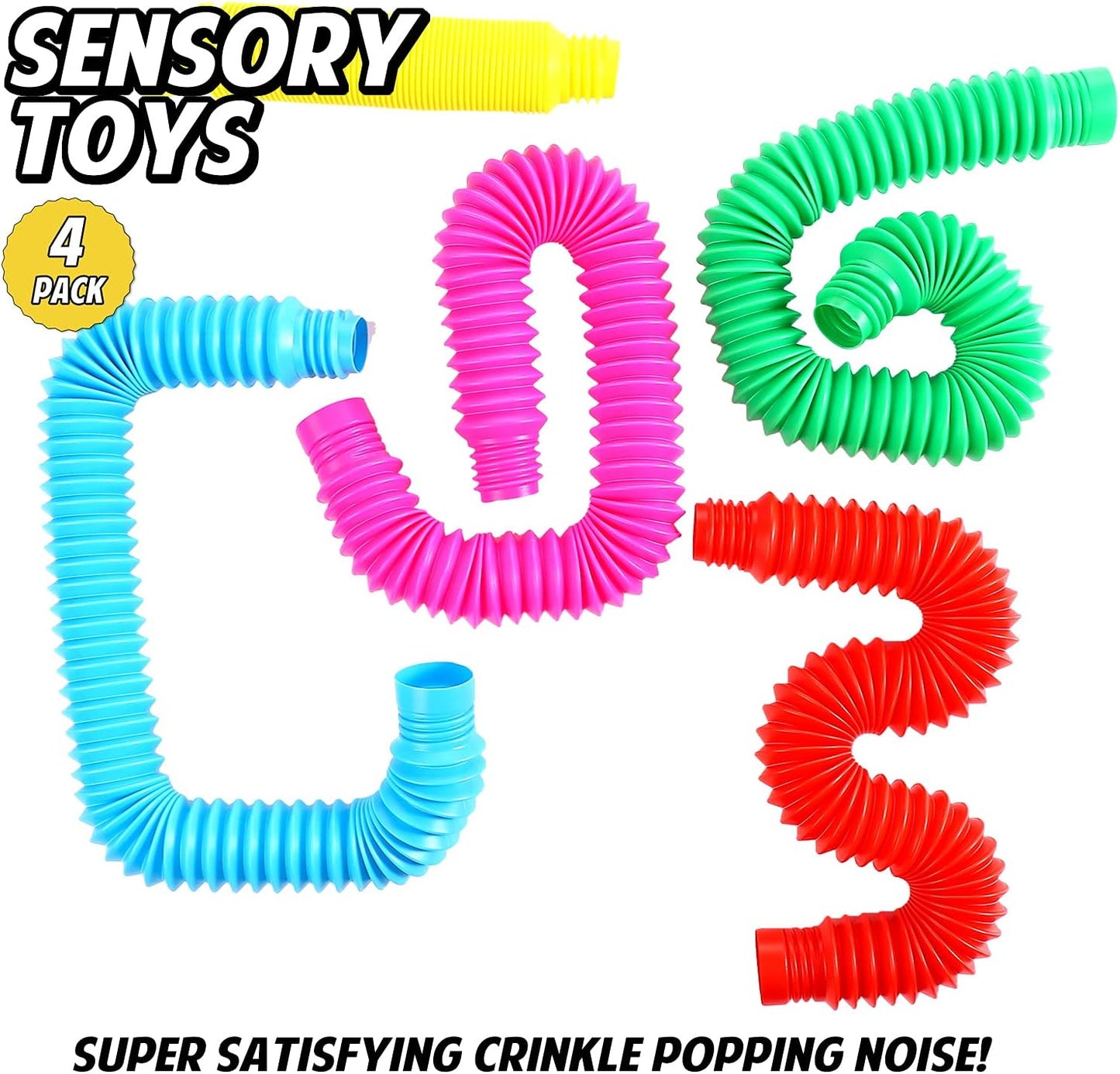 TOUGS Kids Pop Tubes Sensory Toys, Multi-Color Stretch Pipe Fidget Toys for Autistic Children (4 Pack XL)