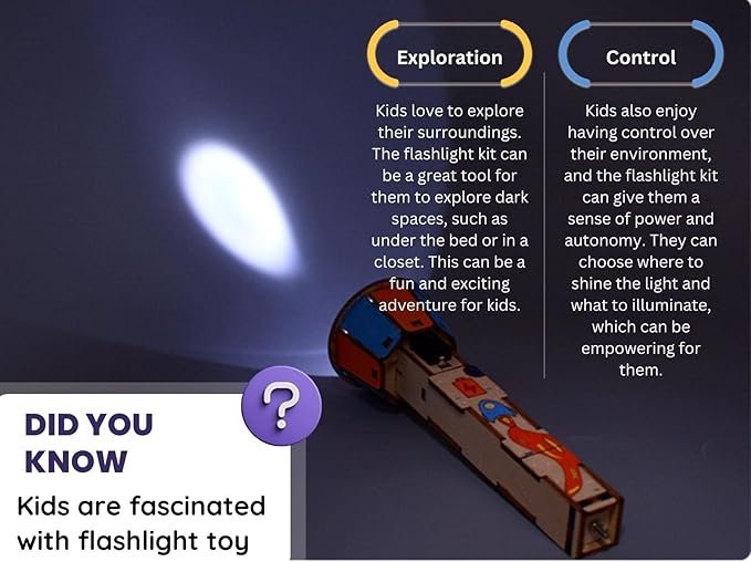 DIY Wooden Flashlight STEM Kit for Kids Aged 8-12 | Battery-Operated Educational Science Experiment Kit with Built-in Switch