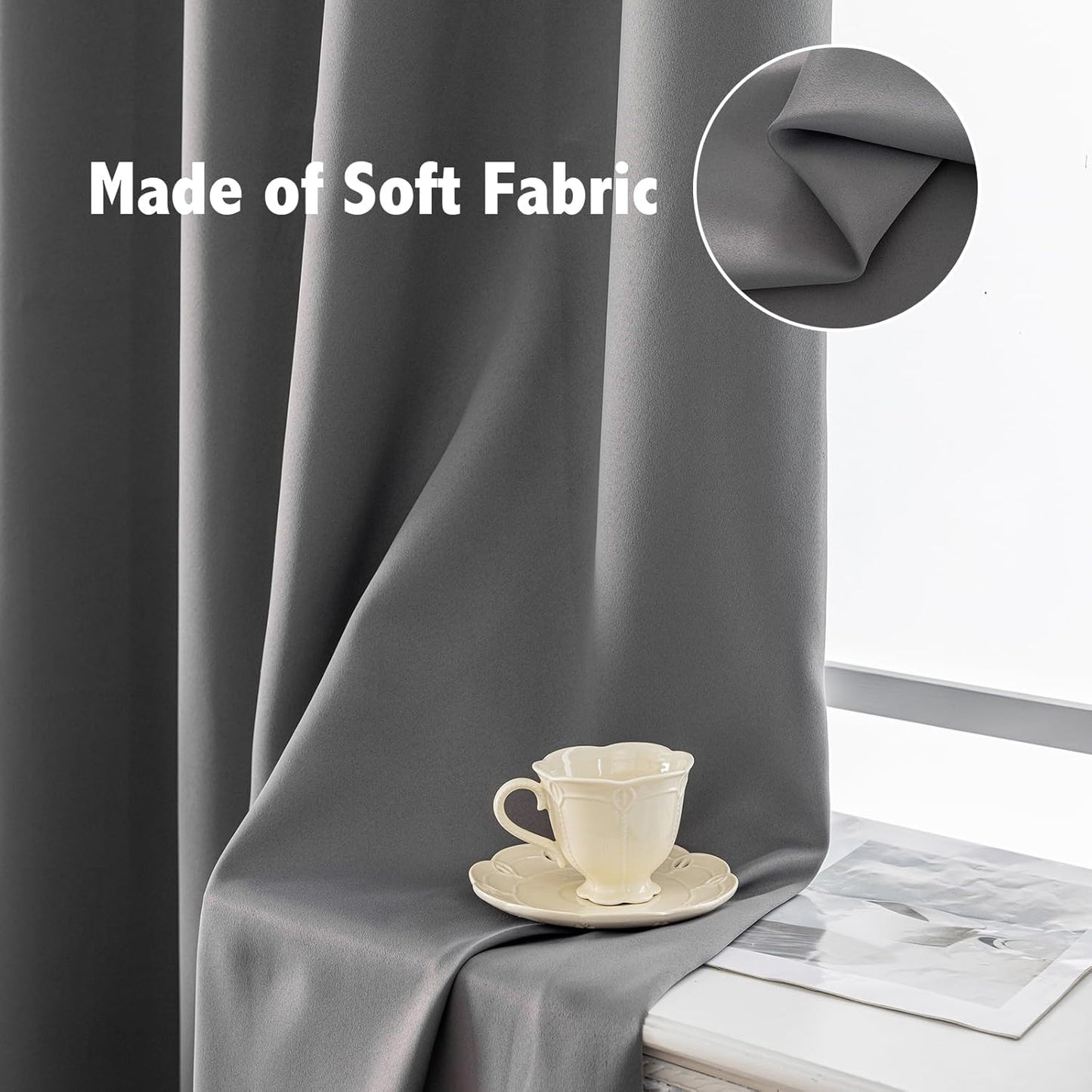 Anytime 100% Blackout Curtain Set, Thermal Insulated & Energy Efficiency Window Draperies for Guest Room, Full Shading Panels for Shift Worker and Light Sleepers(Grey, 2 Panels, 42W x 84L)