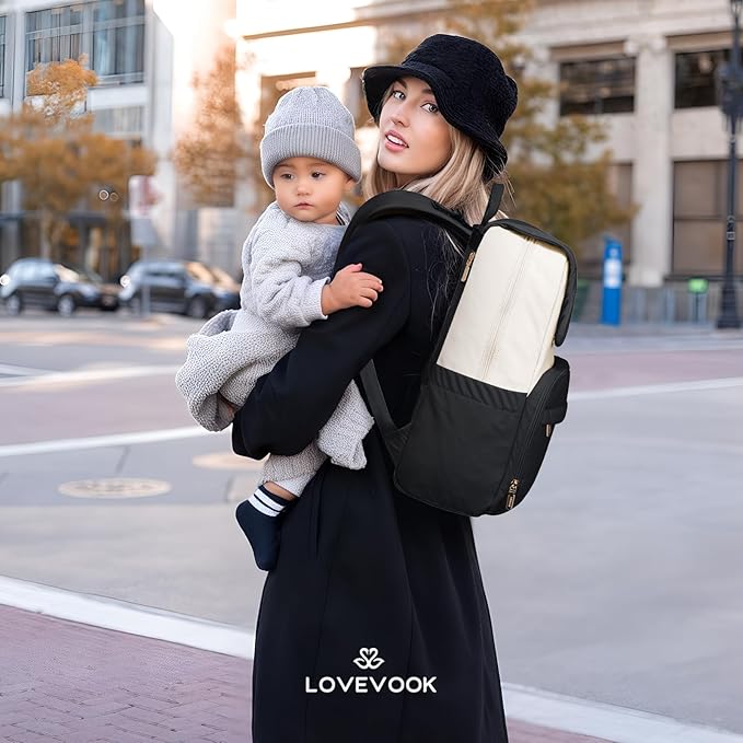LOVEVOOK Diaper Bag Backpack, Baby Travel Bags for Boys & Girl, Toddler Waterproof Diaper Bag w/Changing Pad (Black, 15.6''-Small)