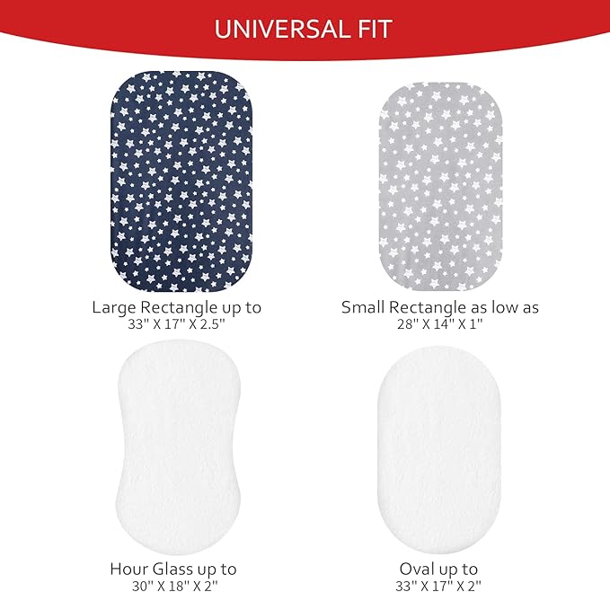 Bassinet Sheets & Waterproof Bassinet Mattress Pad Protector 4 Pack Set, Viscose Terry, Universal Fit for Oval, Hourglass and Rectangular Mattress, Grey & Navy