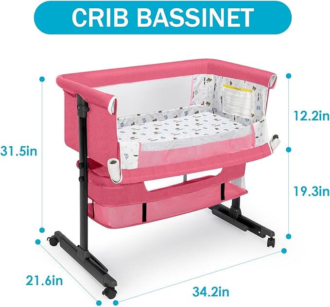 Baby Bassinet, Baby Basinet Bedside Sleeper, Easy to Fold Portable Crib Side Bassinet 2025new Style Girl/boy bassinets (Pink)
