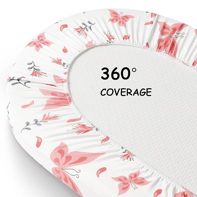 Yoofoss Bassinet Sheets for Baby,3-Pack Fitted Bassinet Sheets Set Compatible with Halo Bassinest Swivel Sleeper,Baby Delight,Angelbliss,Soft Breathable Bassinet Mattress Sheets(Pink+Butterflies)