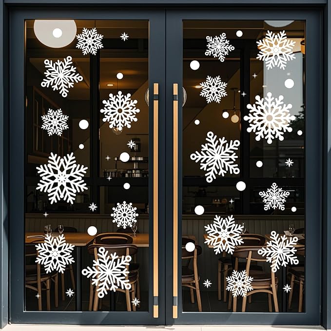 Christmas Window Static Cling Sticker, Snowflake Stickers Christmas Decorations, Waterproof Double-Sided Printed Xmas Window Clings Decals, Winter Stickers for Windows/Mirror/Fridge 3sheets