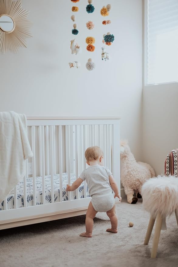 Margaux & May Organic Muslin Cotton Baby Crib Sheet, Blue Fern Print, Fitted, Breathable, Toddler Bedding, 52 x 28, Deep Pocket, Organic Crib Sheets for Cozy Sleep