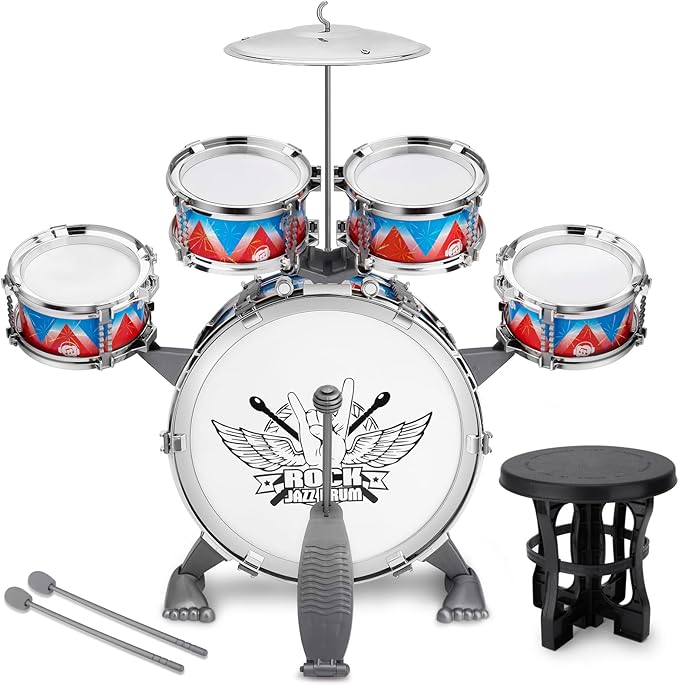 Toddlers Drum Set Kids Jazz Band Rock Kit for 3-5 Years Old Perfect Birthday Xmas Gift - Early Learning Musical Toy Set with Easy Assembly