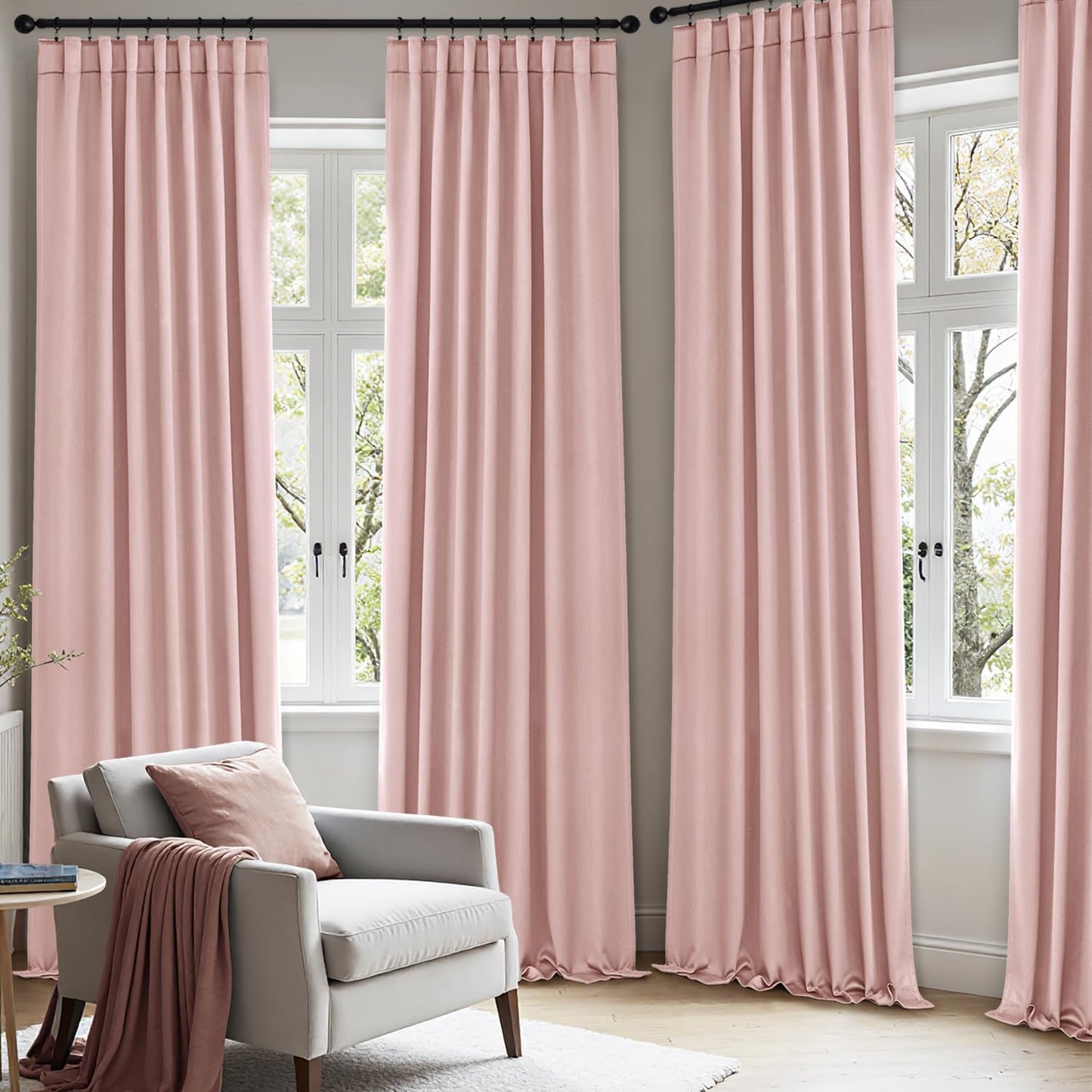 ANRODUO Light Pink Blackout Curtains for Girls Bedroom Living Room, Back Tab Rod Pocket Pinch Pleated Thermal Insulated Room Darkening Curtains 63 Inches Long 2 Panels, 42 x 63 Inch