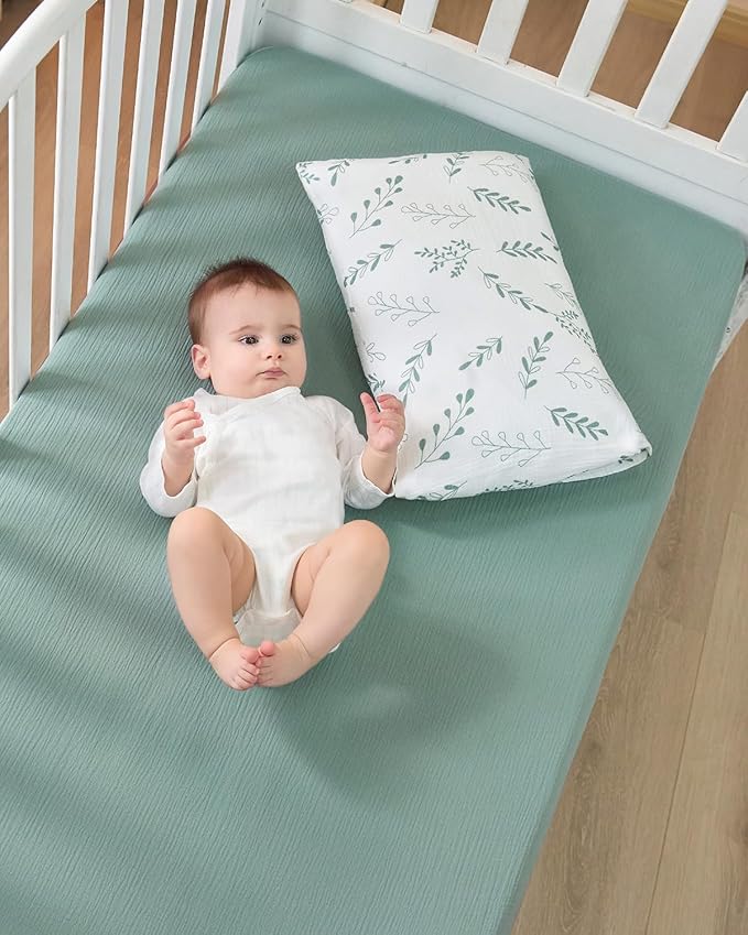 JELLYMONI Muslin Crib Sheets for Girl Boy, 2 Pack 100% Cotton Baby Fitted Crib Sheets for 52''x28'' Standard Crib Mattress, Soft Muslin Cotton Baby Sheet