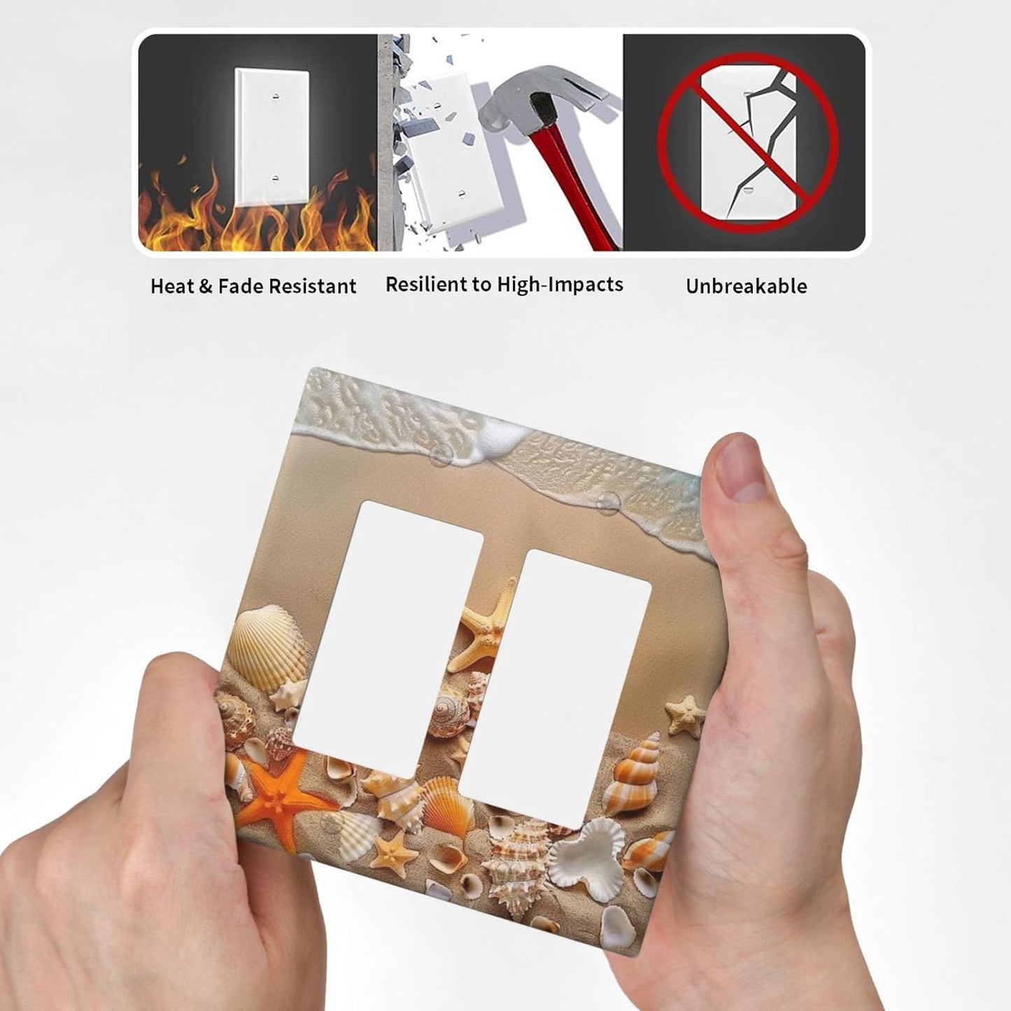 Decorative Outlet Covers Beachy Sea Ocean Seashell Starfish 2 Gang Wall Plate Double Rocker Two Switch Wall Cover Plate Light Switch Cover Plate Faceplate for Bedroom Home Decor