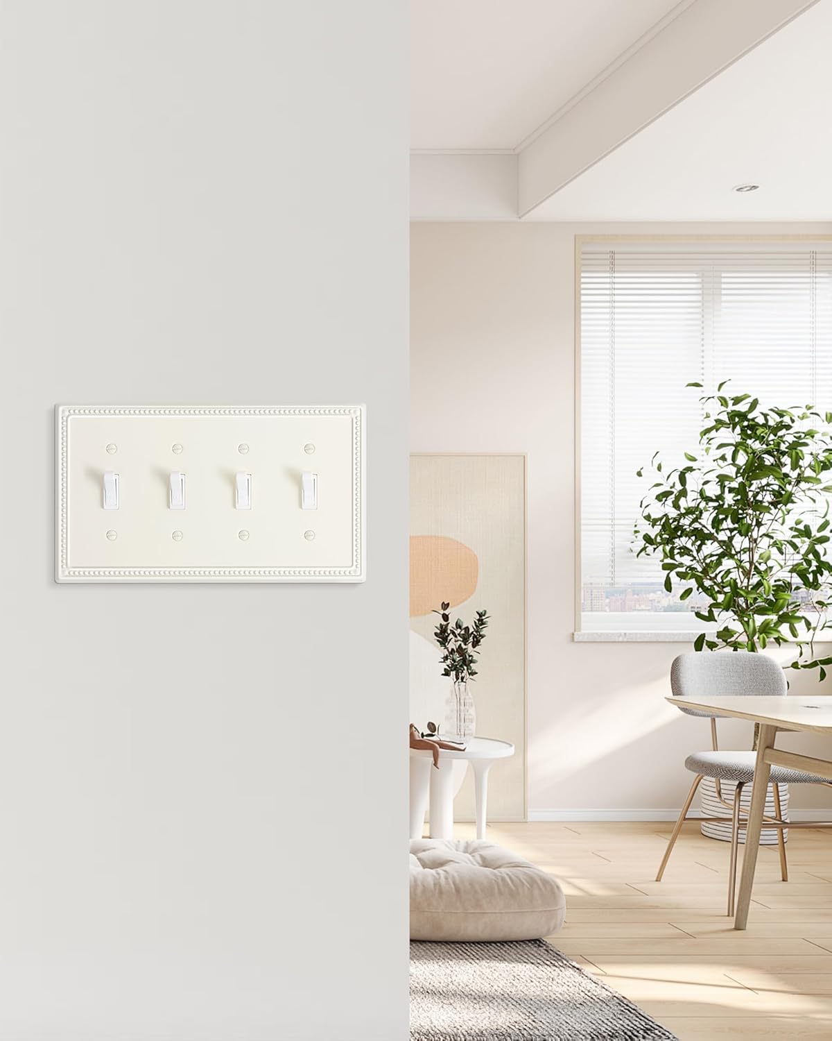 2-Pack Quad Toggle Light Switch Cover Plate, 4 Gang Metal Switch Plate Covers, Light Almond Pearls Decorative Wall Plate, Corrosion Resistant