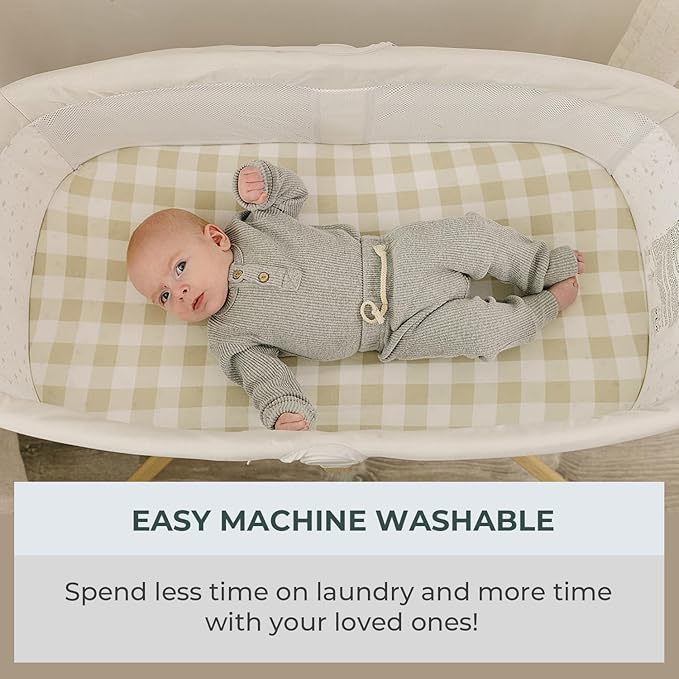 Pobibaby – 2 Pack Bassinet Sheets Boy, Bassinet Sheets Cotton for Girls and Neutral Nursery for Standard Rectangle Bassinets – Ultra-Soft Jersey Knit, Safe and Snug for Baby (Gingham Khaki)