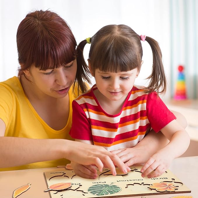 Kathfly 2 Pieces Leaf Wooden Jigsaw Puzzles Leaf Puzzle Montessori Toy Early Educational Learning for Birthday Gift Early Education School(Cute)