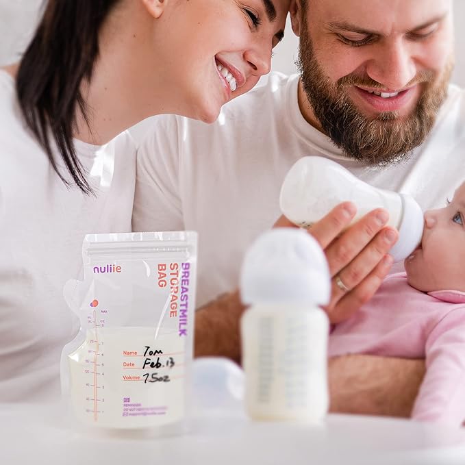 Nuliie 120 Pcs Breastmilk Storage Bags, 8 OZ Breast Milk Storing Bags, BPA-Free, Milk Storage Bags with Pour Spout for Breastfeeding, Self-Standing Bag, Space Saving Flat Profile