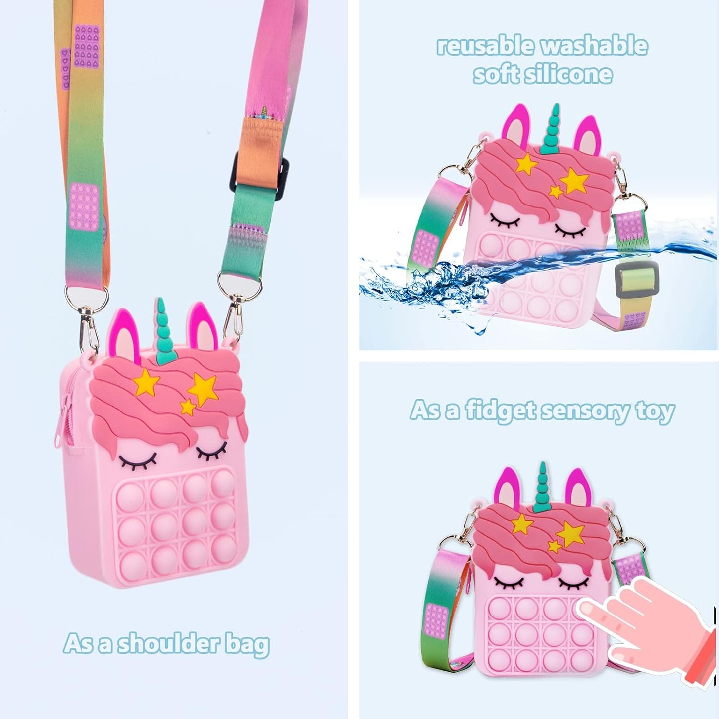 Civan Pink Unicorn Pop Purse for Girls, Beach Mini Pop Fidget Toy for Girls, Push Pop Bubble Fidget Sensory Toy, Stress Release Pop Coin Purse, Christmas Stocking Birthday Party Favors Unicorn Gifts