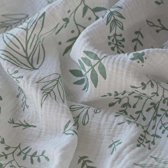 Muslin Mini Crib Sheets, 2 Pack for Baby Boy and Girl, Soft Breathable Stretchy Baby Pack N Play Mattress and Mini Cribs Sheet, Universal Fitted Portable/Mini Crib Mattresses (Natural Leaves)