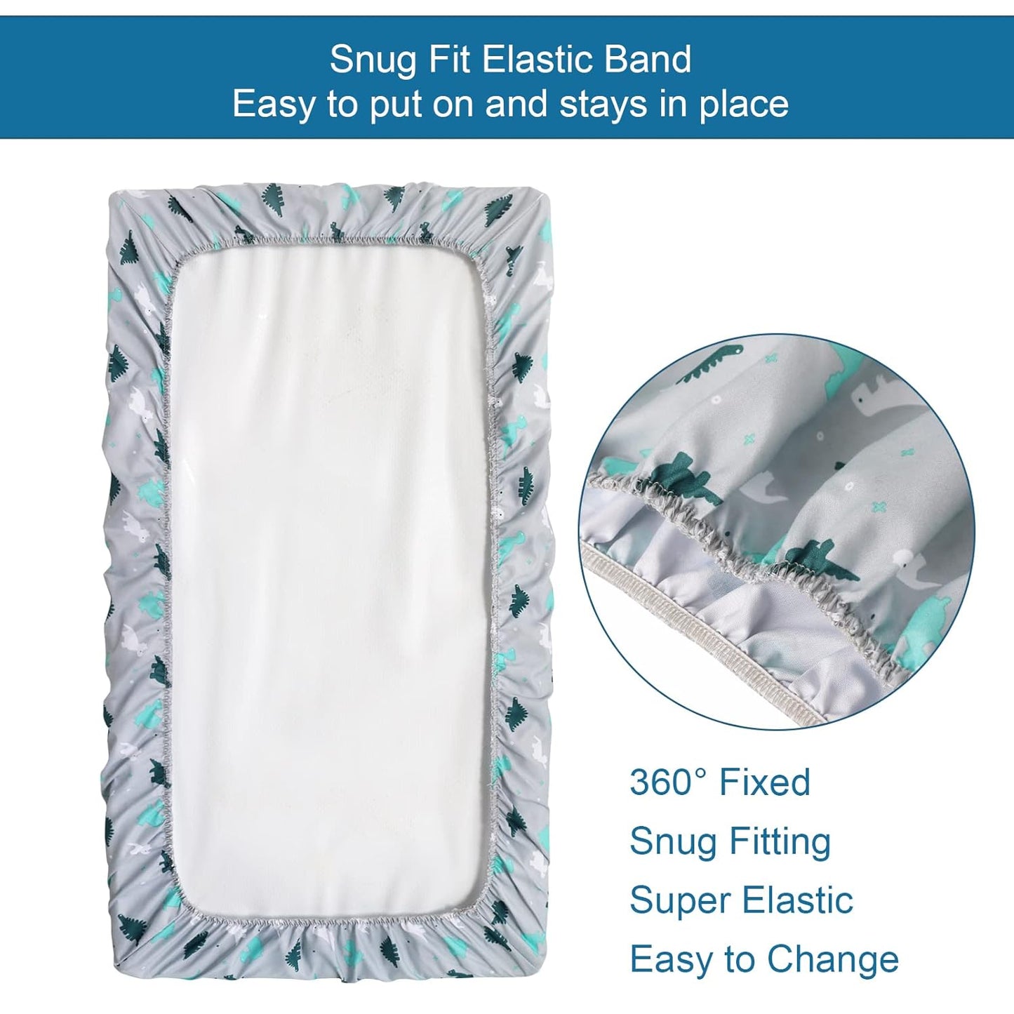 Graco Pack n Play Sheets - 4 Pack Mini Crib Sheets, Ultra Soft Mattress Compatible, Dinosaurs