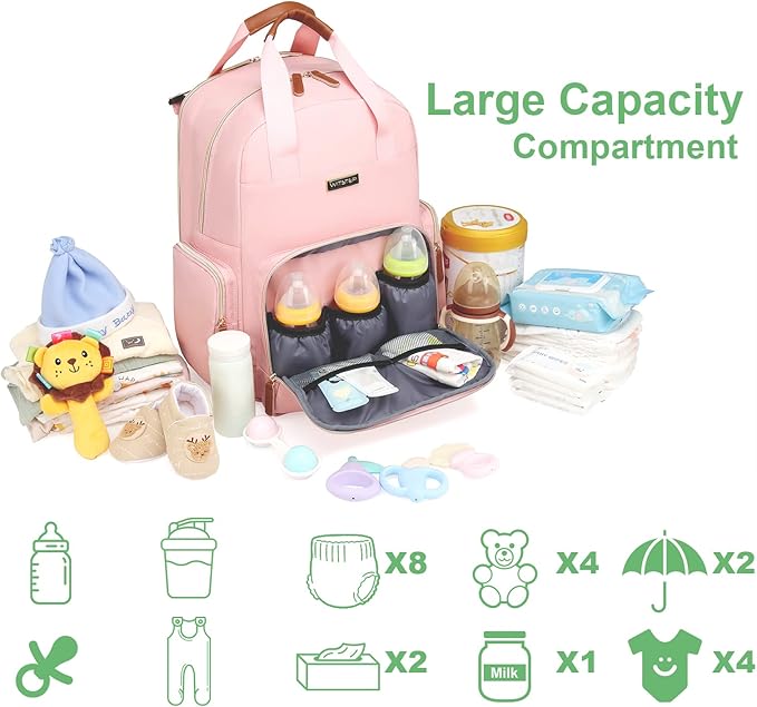 Diaper Bag Backpack with Changing Station, Baby Diaper Bag Organizer for Moms Dads Large Baby Changing Bags