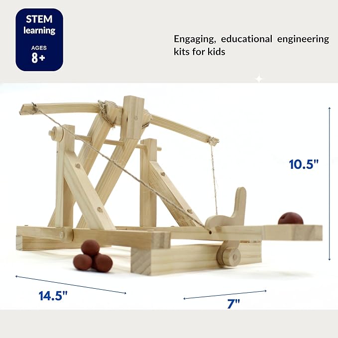 Pathfinders Stem Kits Roman Catapult – Ancient Siege Engine Series | STEM Educational Wooden Kit for Kids & Adults | Build & Launch Model