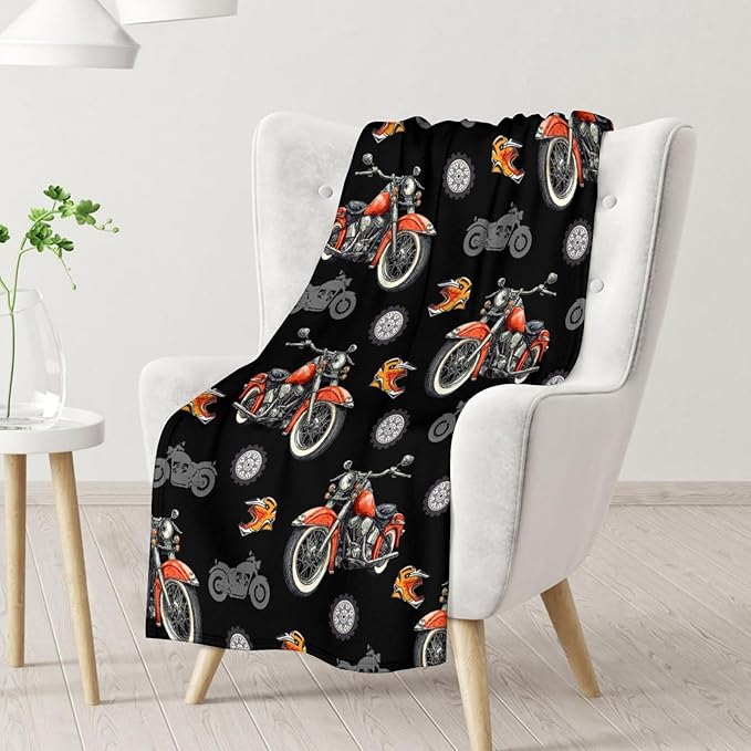 Throw Blankets for Boys Men Motorcycle Blanket Gift for Kids Adults - 60x80 Inches Soft Cozy Throw for Sofa Chair Couch Bed