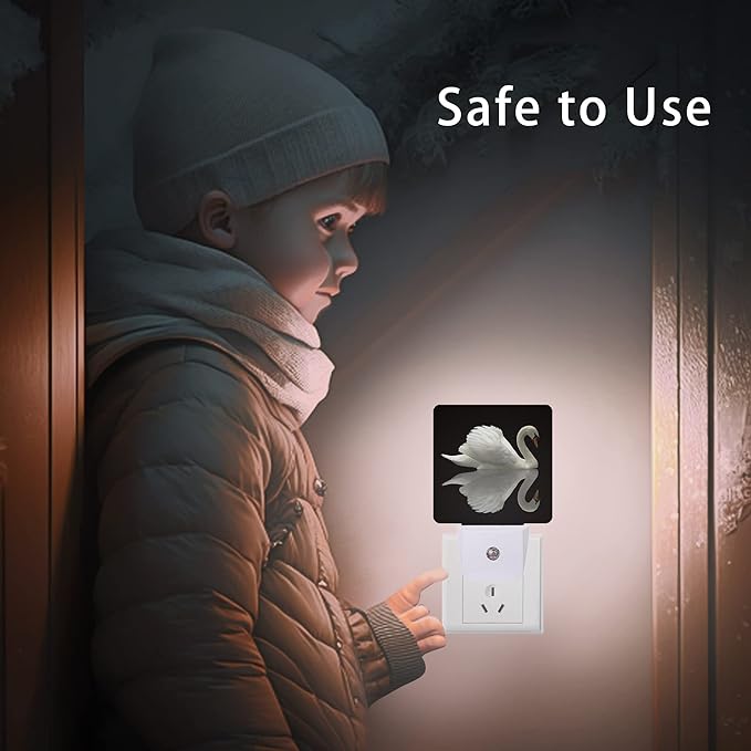 White Swan Night Light,Water Reflection Night Lights 0.5W Sleep Friendly for Boys Girls Led Night Light Dusk to Dawn Sensor Nightlight for Stairway/Hallway/Kitchen
