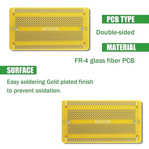 10 Pcs Solderable Breadboard PCB Board Gold-Plated Solder Breadboard for DIY Electronics Projects Apply to Soldering Projects 3.5"x2.05" (Yellow)