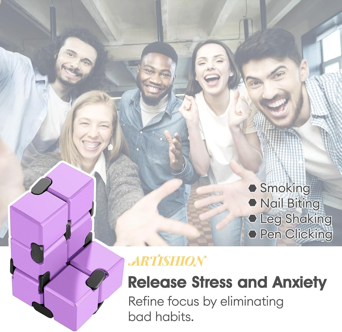 Fidget Cube, Durable Nylon Infinity Desk Toy, Skin-Friendly Handheld Gadget, Mini Stress-Relief Adult Fidget Toy for Anxiety Alleviation(Lightweight/Purple)