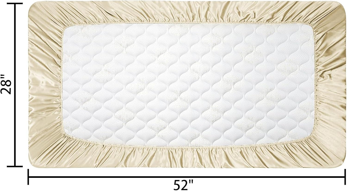 2 Pack Satin Soft Crib Sheet for Baby with Sensitive Hair Silky Baby Mattress Sheet Pink and Violet Unisex 52x28in (Satin Brown & Green)