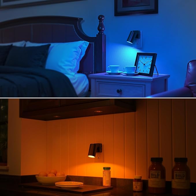 Briignite Night Lights Plug into Wall, 320° Rotation Night Light, RGB Color Changing Nightlight, Spot Light Dimmable Brightness, Dusk to Dawn Nightlight for Bedroom, Spot Light, Kids Room, Stair