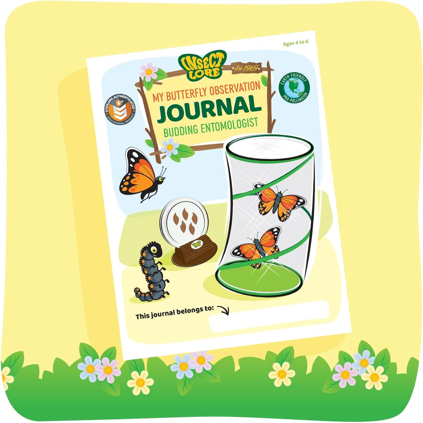 Insect Lore Butterfly Garden Kit – 10 Live Caterpillars, Habitat, STEM Journal, 2 Chrys-a-lid Holding Logs & Feeder – Grow & Release Painted Lady Butterflies – Educational Science Toy