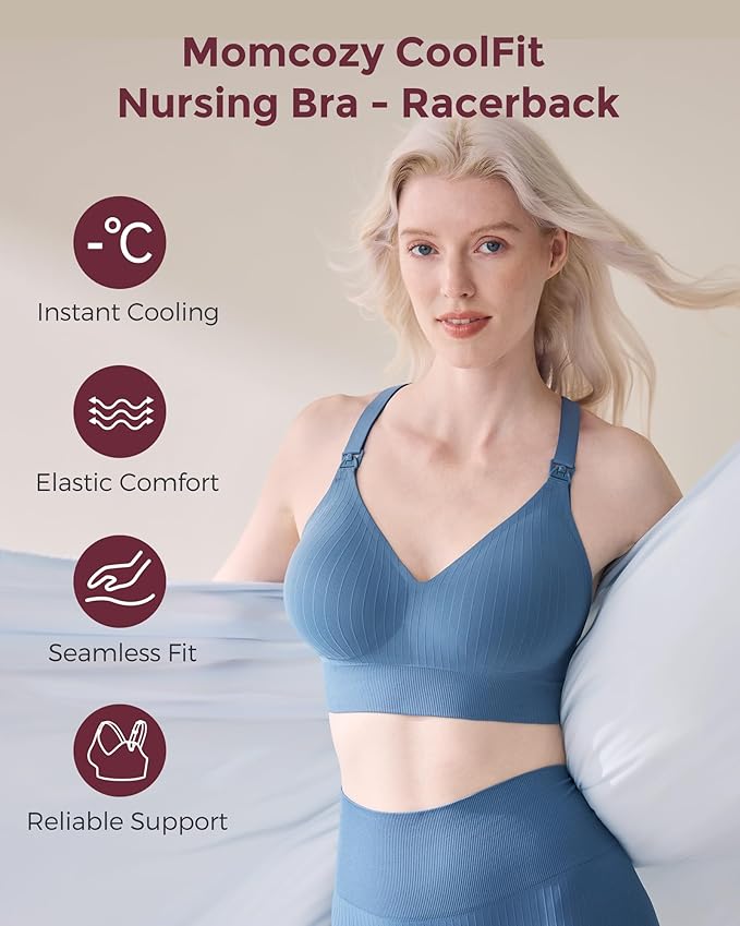Momcozy Nursing Bras for Breastfeeding, Ribbed Maternity Bra with Racerback, Soft Stretchy Nursing Sports Bra for Yoga