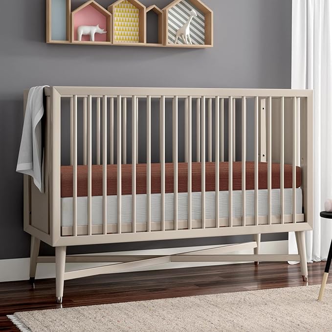 2 Pack Soft Muslin Baby Crib Sheets, 100% Cotton Breathable Double Layer Fitted Sheets for Standard Crib and Toddler Bed Mattresses 28x52 Inches, for Baby Girls and Boys (White & Brick